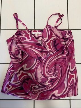 Wayf Pink & Magenta Swirl Satin Cowl Neck Camisole